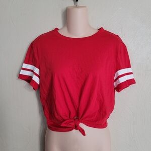 Divided by H&M Red Tie Front Short Sleeve Crop Top Size Women's Small